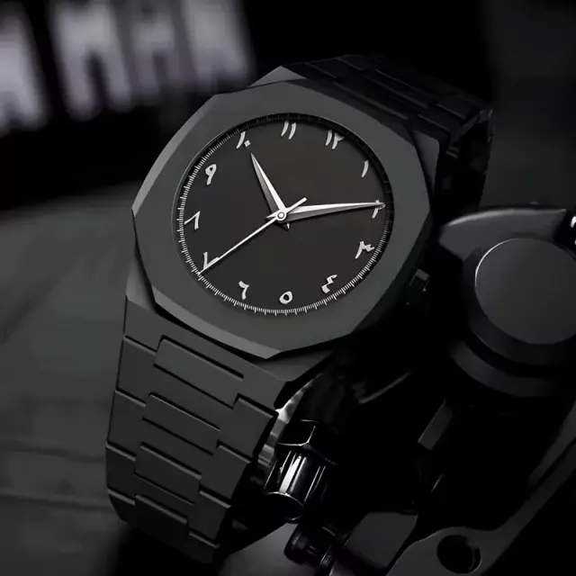 Professional Black Arabic Aura Watch With Eastern Arabic Numerals And Date Elegant Durable Stylish Unique And Modern (Without Box) - Image 3