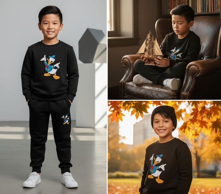 Black Duck Printed Kids Tracksuit | Winter Fleece Sweatshirt & Trouser Set – Warm, Soft & Stylish Garments for Boys & Girls FOR BABY AND KIDS - Image 2