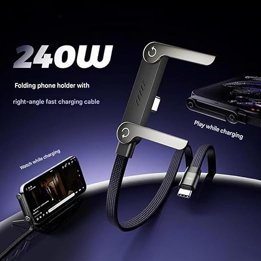 240W 2-in-1 Data Cable With Stand | 1.5 Meter C to C USB Data Cable | Fast Charging Nylon Braided Mobile Cable - Image 4