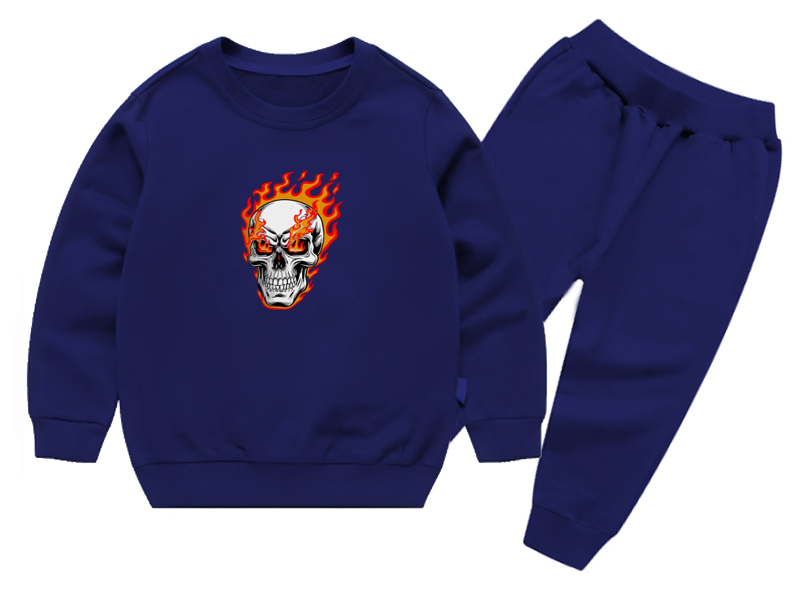 Kids Navy Blue Ghost Skull Printed Tracksuit Set | Winter Fleece Sweatshirt & Trouser Outfit for Boys & Girls – Warm, Trendy & Cool | FOR BABY AND KIDS - Image 4