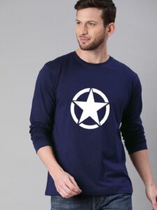 Full Sleeves round star logo printed summer 100% Cotton T-Shirt