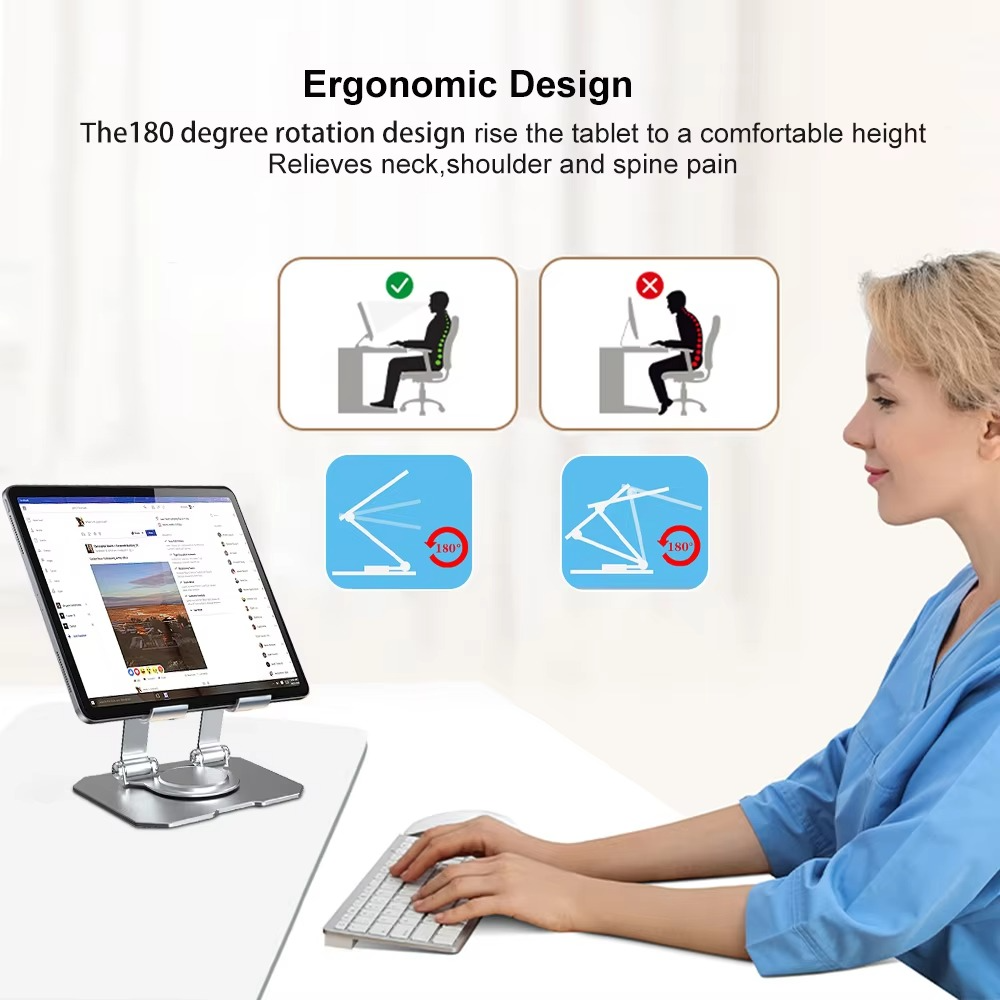 360° Rotating Metal Tablet & Mobile - Adjustable, Foldable, and Portable Desk Mount with Cooling Design for Phones, Tablets, and Small Devices, Device Cooling Stand | Stainless Steel Stand, Tablet Holder Stand - Random Color - Image 3