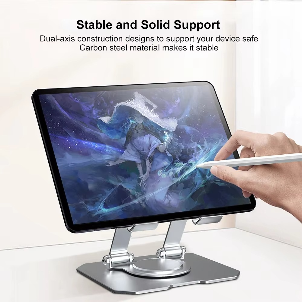 360° Rotating Metal Tablet & Mobile - Adjustable, Foldable, and Portable Desk Mount with Cooling Design for Phones, Tablets, and Small Devices, Device Cooling Stand | Stainless Steel Stand, Tablet Holder Stand - Random Color - Image 4