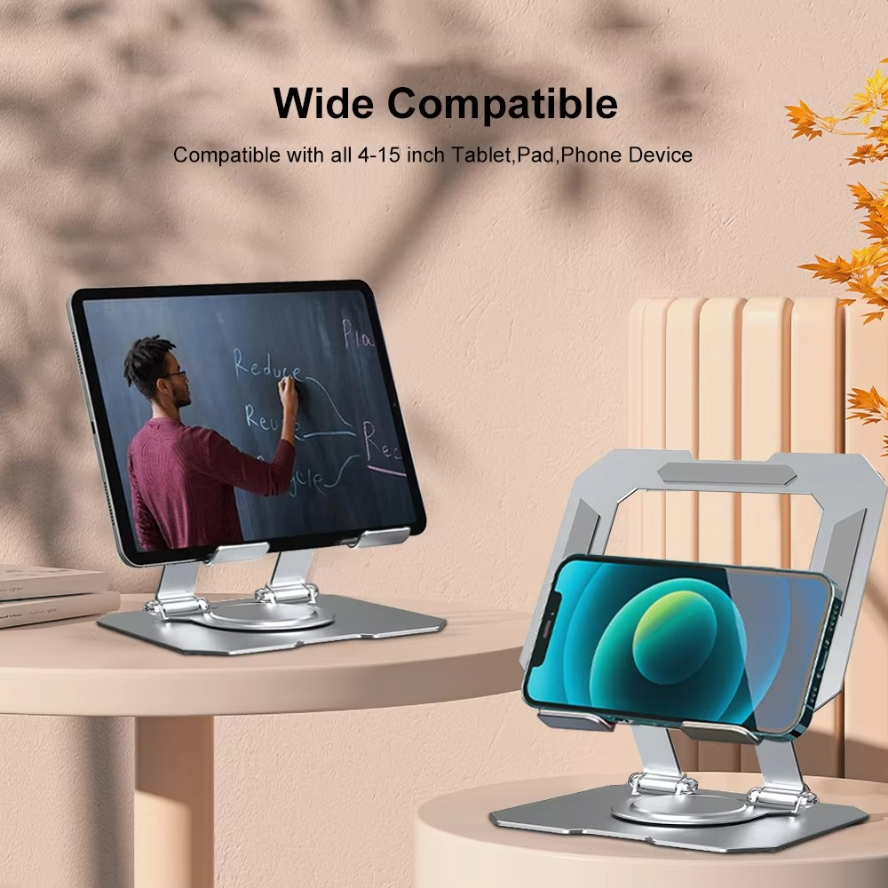 360° Rotating Metal Tablet & Mobile - Adjustable, Foldable, and Portable Desk Mount with Cooling Design for Phones, Tablets, and Small Devices, Device Cooling Stand | Stainless Steel Stand, Tablet Holder Stand - Random Color - Image 2