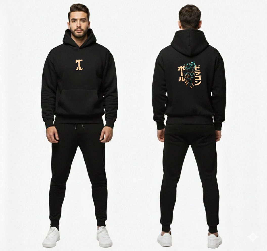 Premium Urban Streetwear Anime Edition: Heavyweight Graphic Hoodie Set with Japanese Calligraphy Detailing