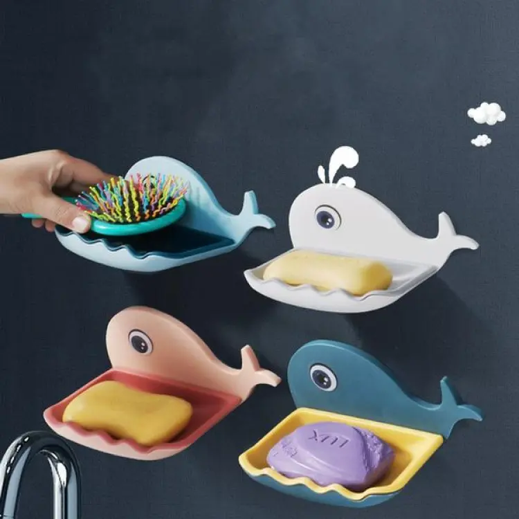 Fish Soap Stands for Bathroom Double Layers Plastic Adhesive Waterproof Wall Mounted Bar Soap Dish Holder Rack for Shower Wall, Kitchen, Bathroom Multicolor (Pieces 1)