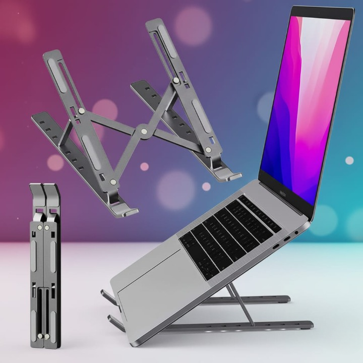 Speed-X Professional Adjustable Aluminium Laptop Stand – Heavy Duty 16 Inch Height, Foldable & Portable (6 Angles) - Image 4