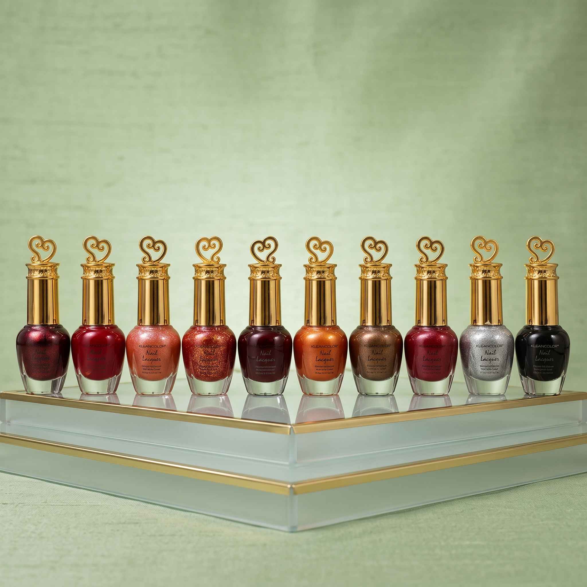 KleanColor Heart-Cap Metallic & Glitter Nail Lacquer Set (10 Pcs) - Random Color - Image 2